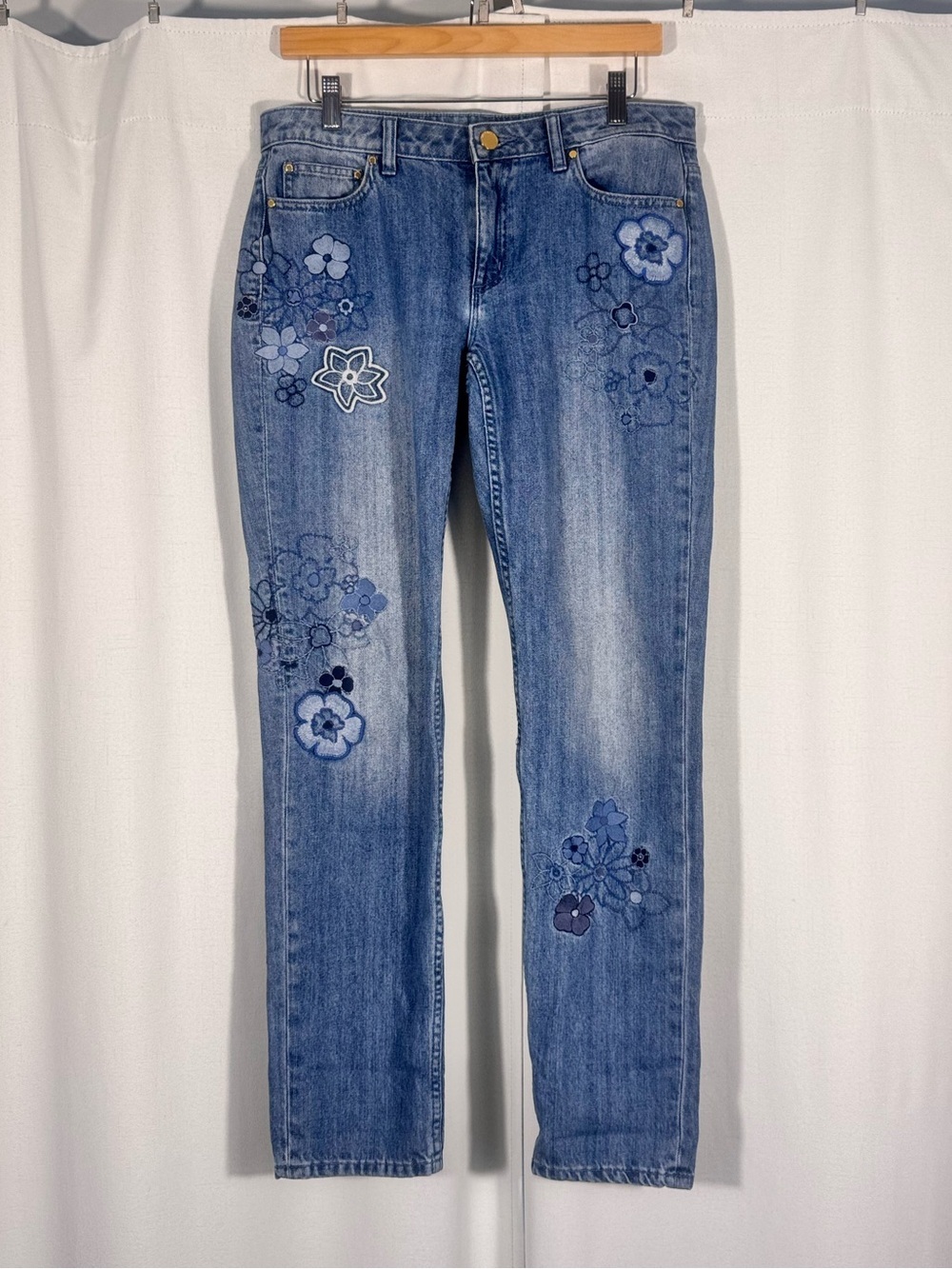 Michael Kors Floral Embroidered Slim Straight Straight Jeans